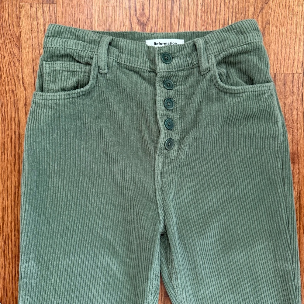 Reformation Cynthia Button Fly Corduroy Pants Jeans in Moss Green size 27 - Picture 5 of 16